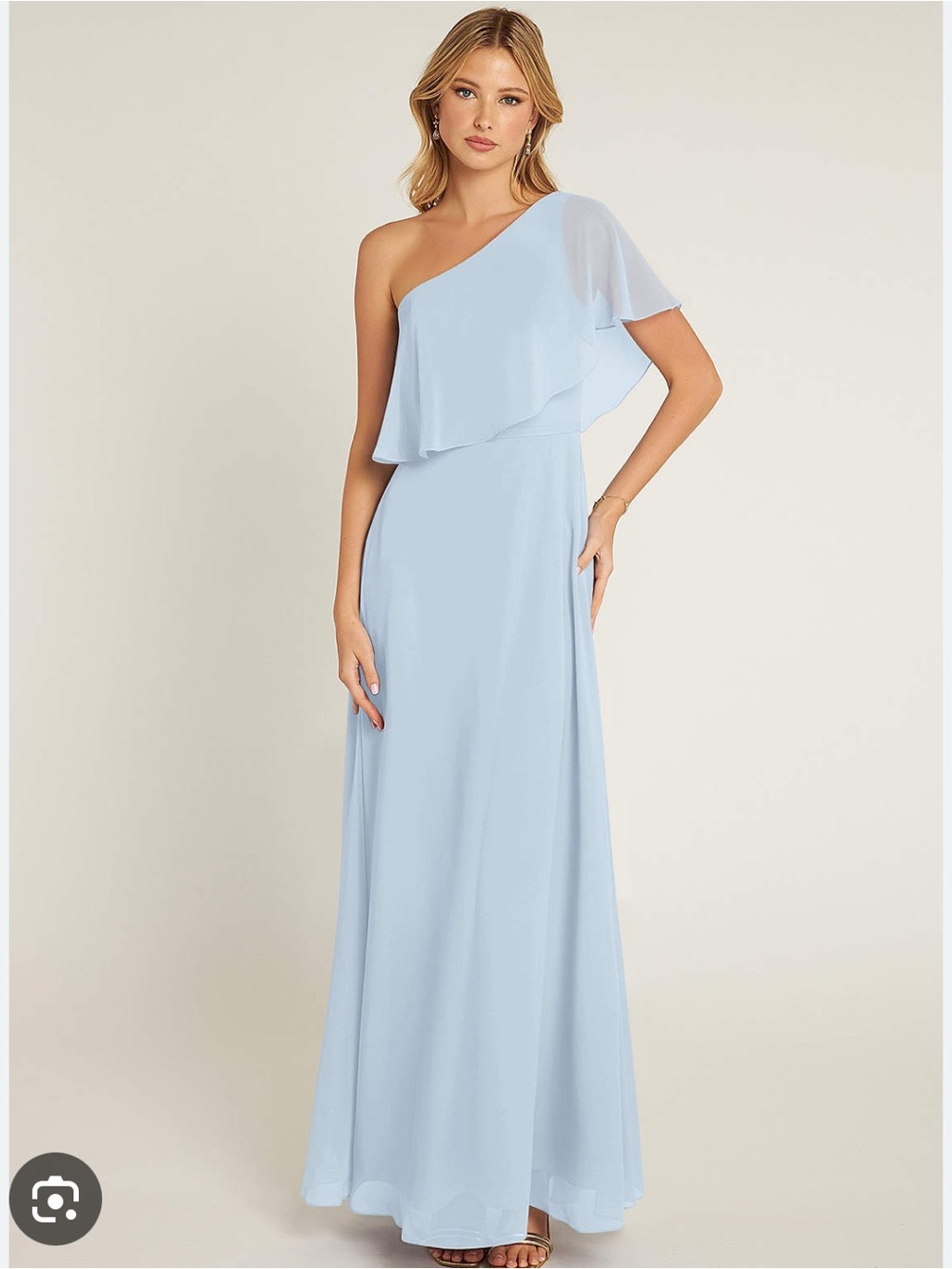 Azazie One-Shoulder Chiffon Gown in Mist